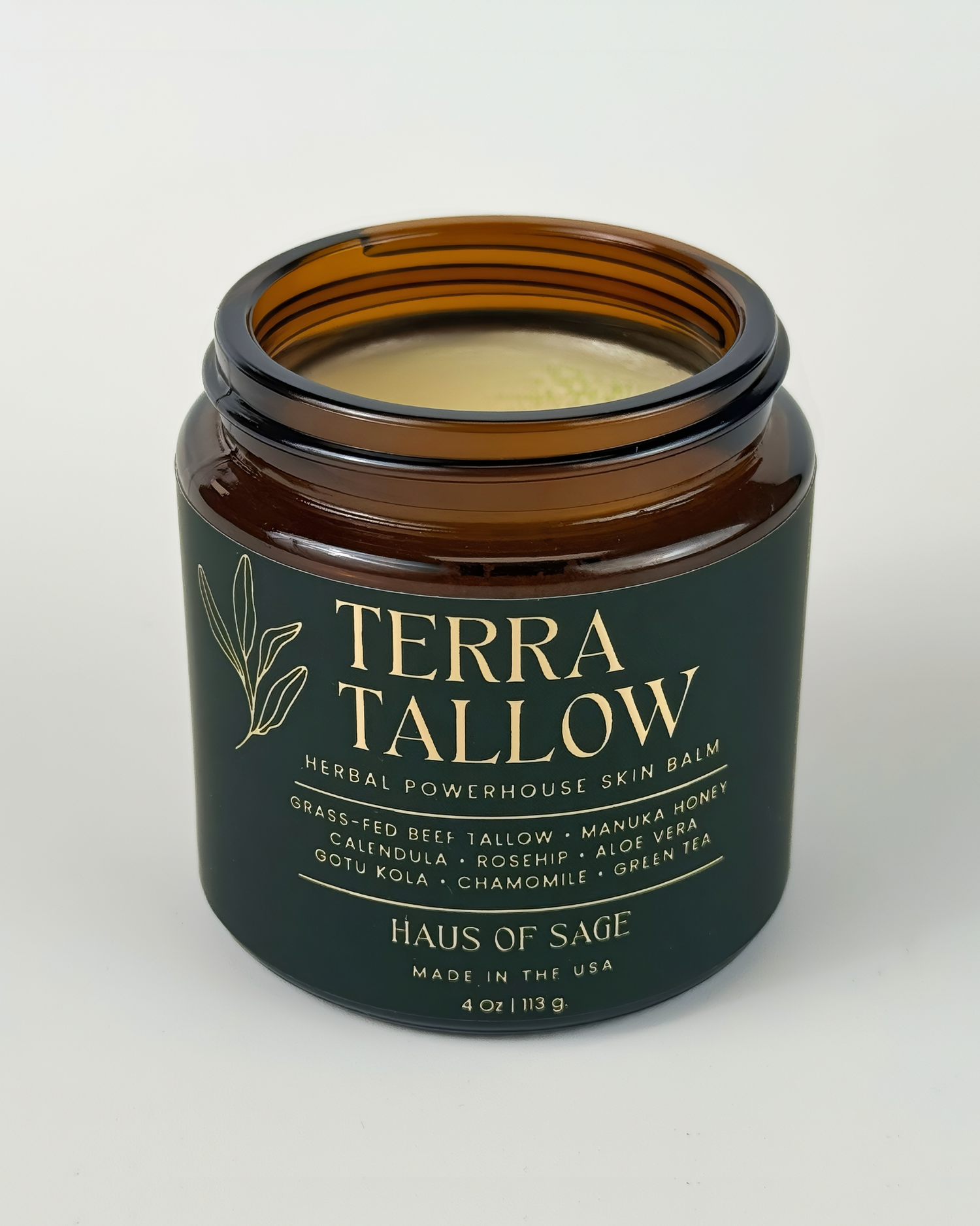 Terra Tallow balm jar with a white background