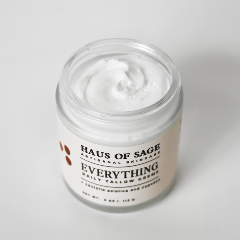 Top view of 'Haus of Sage Everything Daily Tallow Creme' open jar.