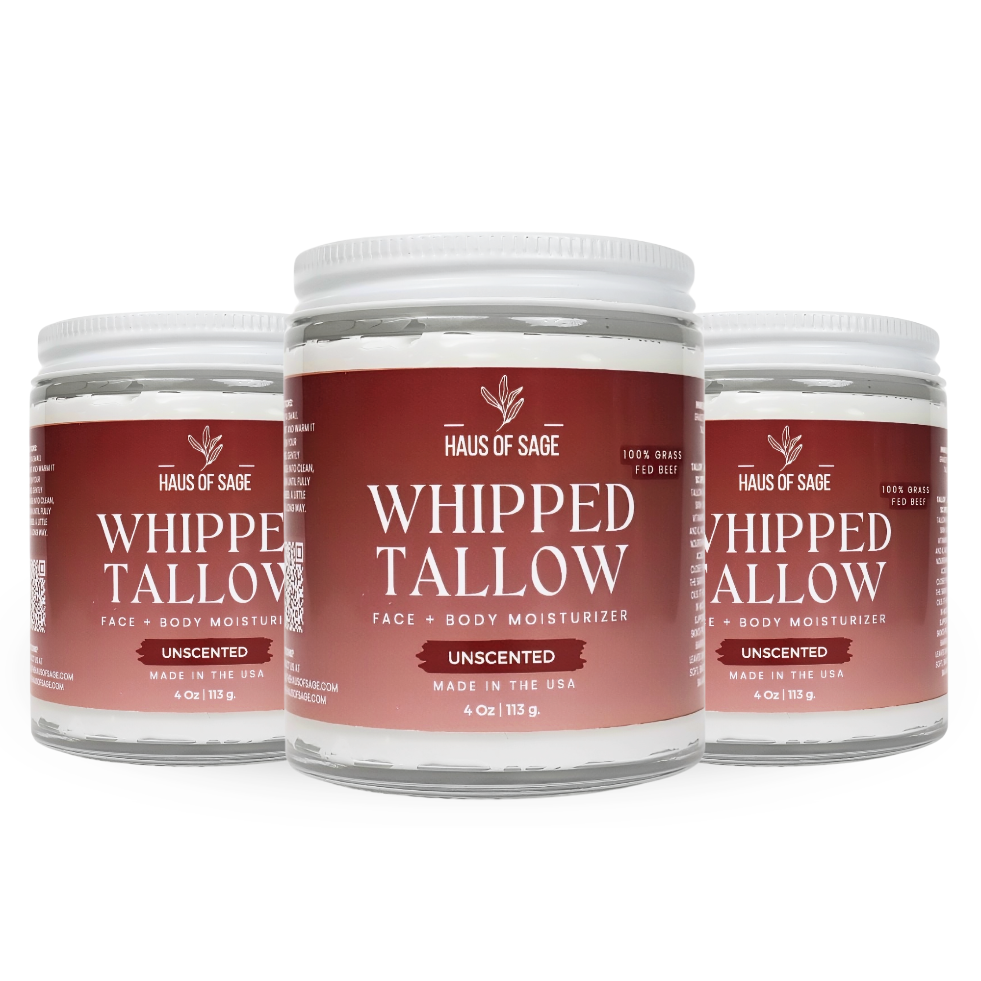 three jars of whipped tallow unscented
