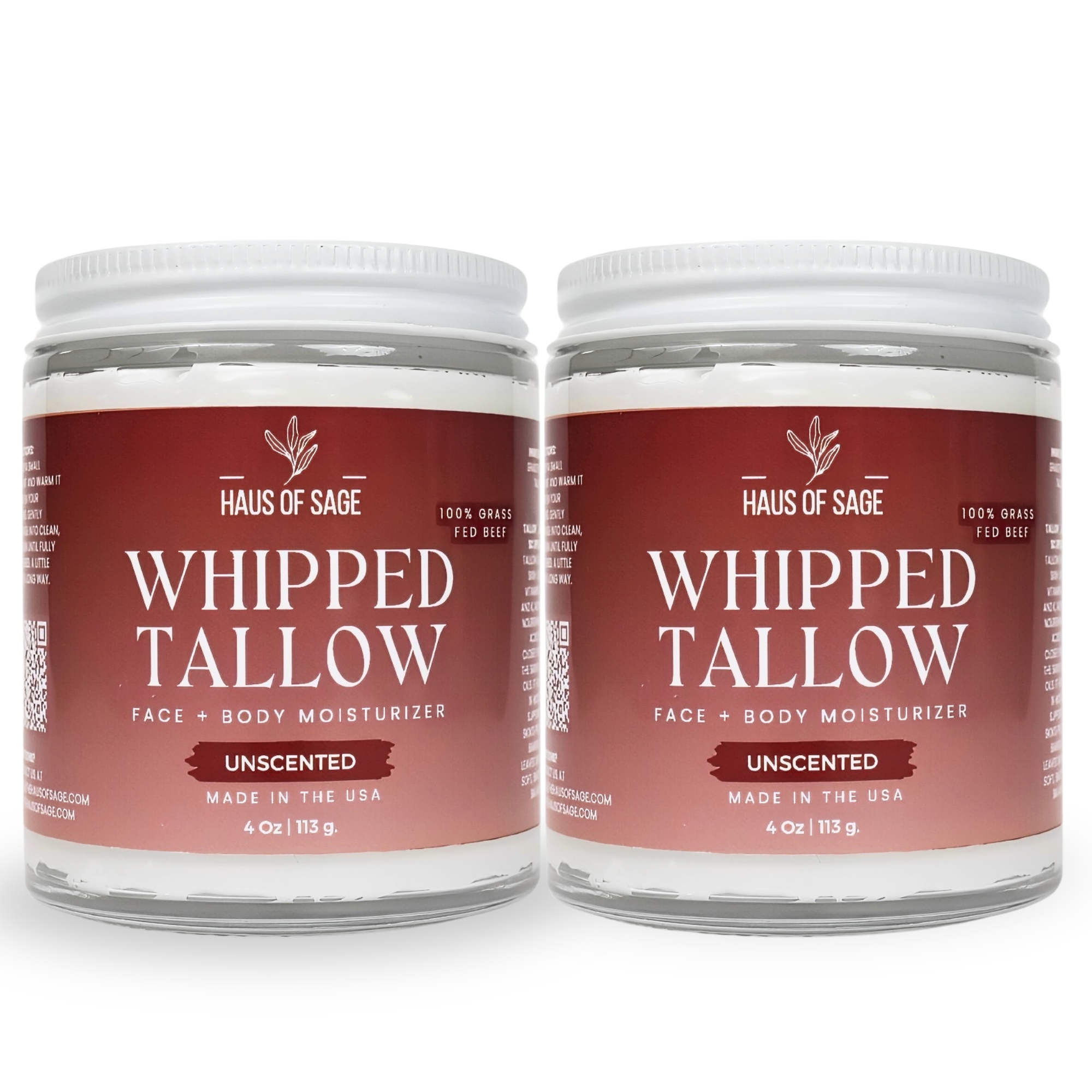 two jars of whipped tallow unscented face and body moisturizer