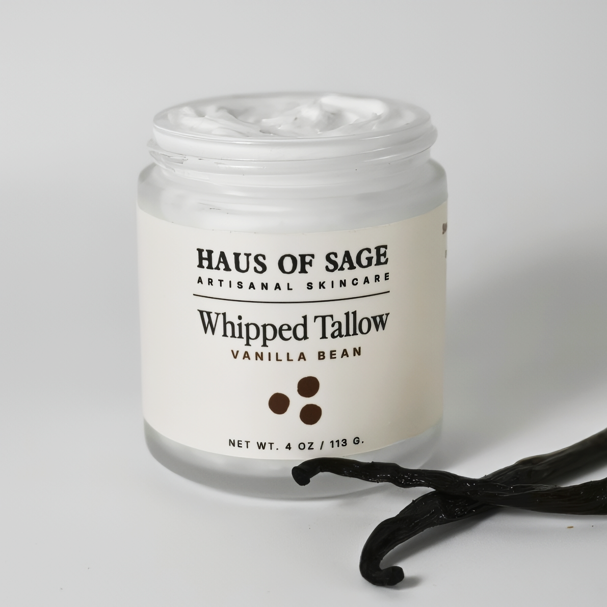 Jar of Haus of Sage Whipped Tallow Vanilla Bean on a white background